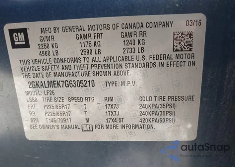 2016 GMC Terrain Sle-1 from USA, damaged, VIN 2GKALMEK7G6305210